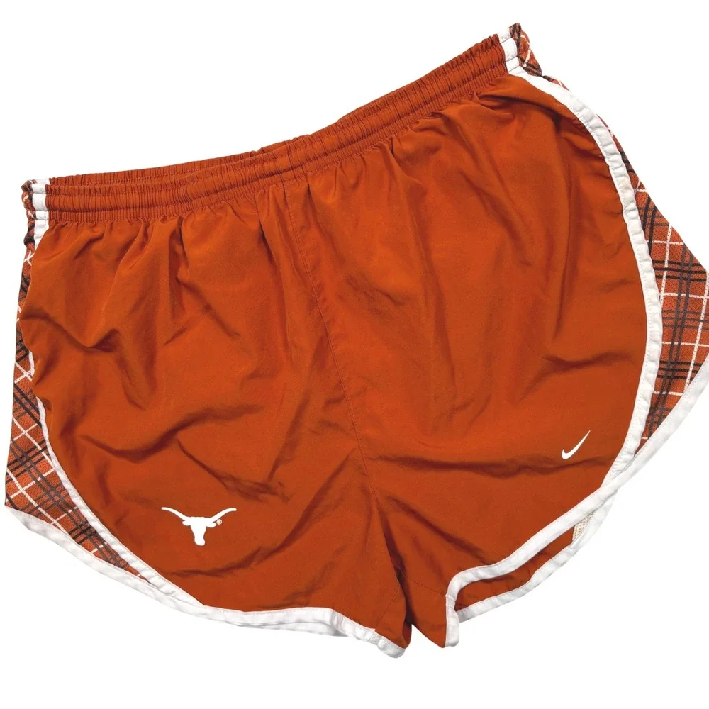 VTG 90s Nike Texas Longhorns Running Shorts Womens L‎ Orange Plaid Dri-Fit  RARE